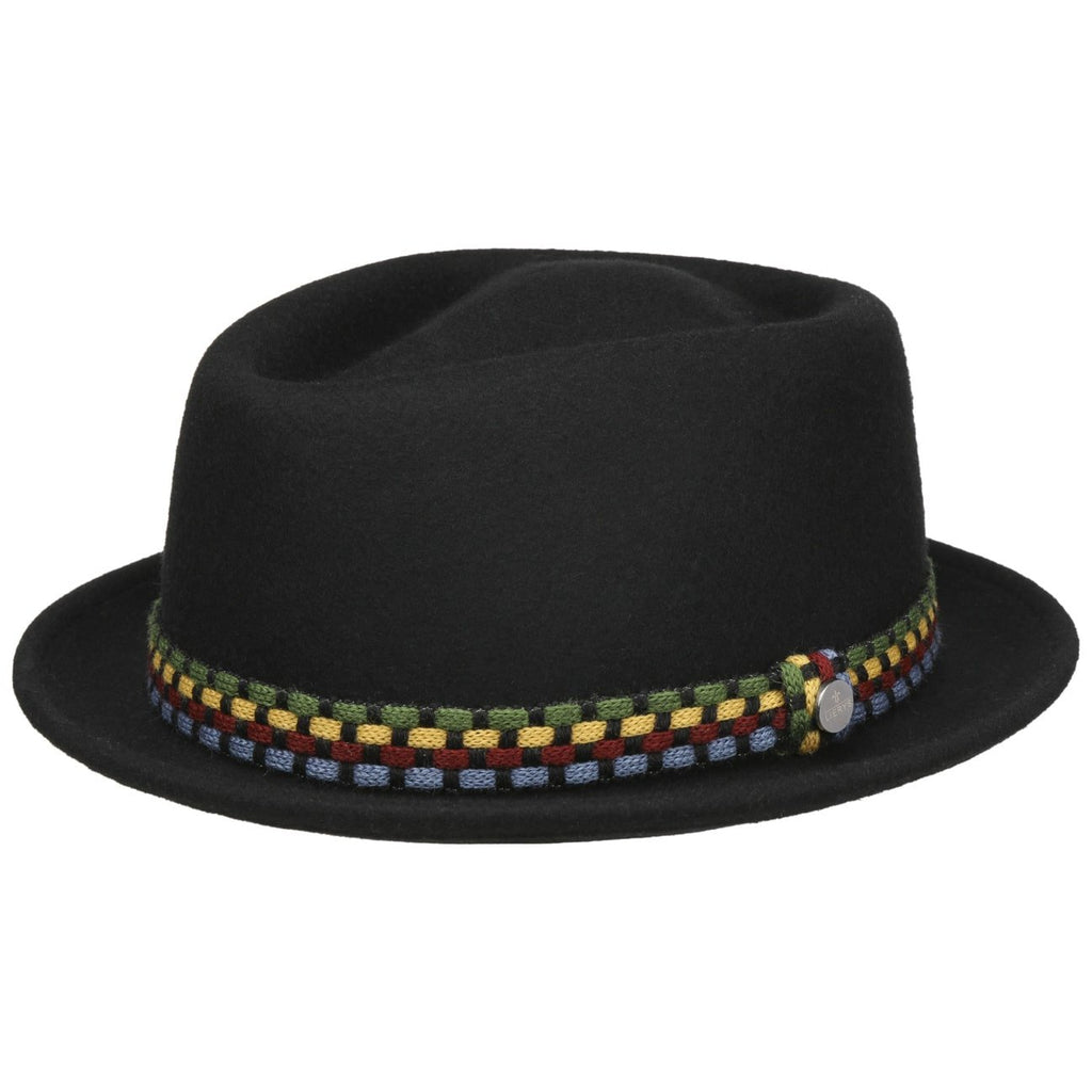 Sombreros Hombre Verano Lierys Sombrero Knit Colour Band Pork Pie Hombre - Made In Italy De Fieltro Lana Invierno Otoño/Invierno - M (56-57 Cm) Negro Sombrero Verano Hombre
